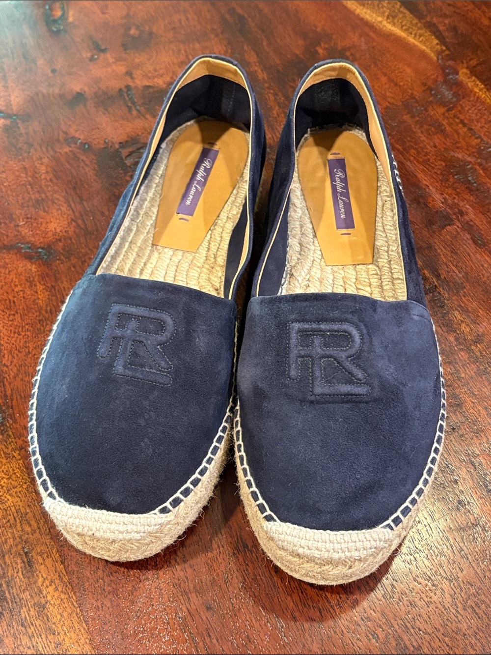 Ralph Lauren Collection Saunders Navy Goat Suede Espadrille Shoes size 41